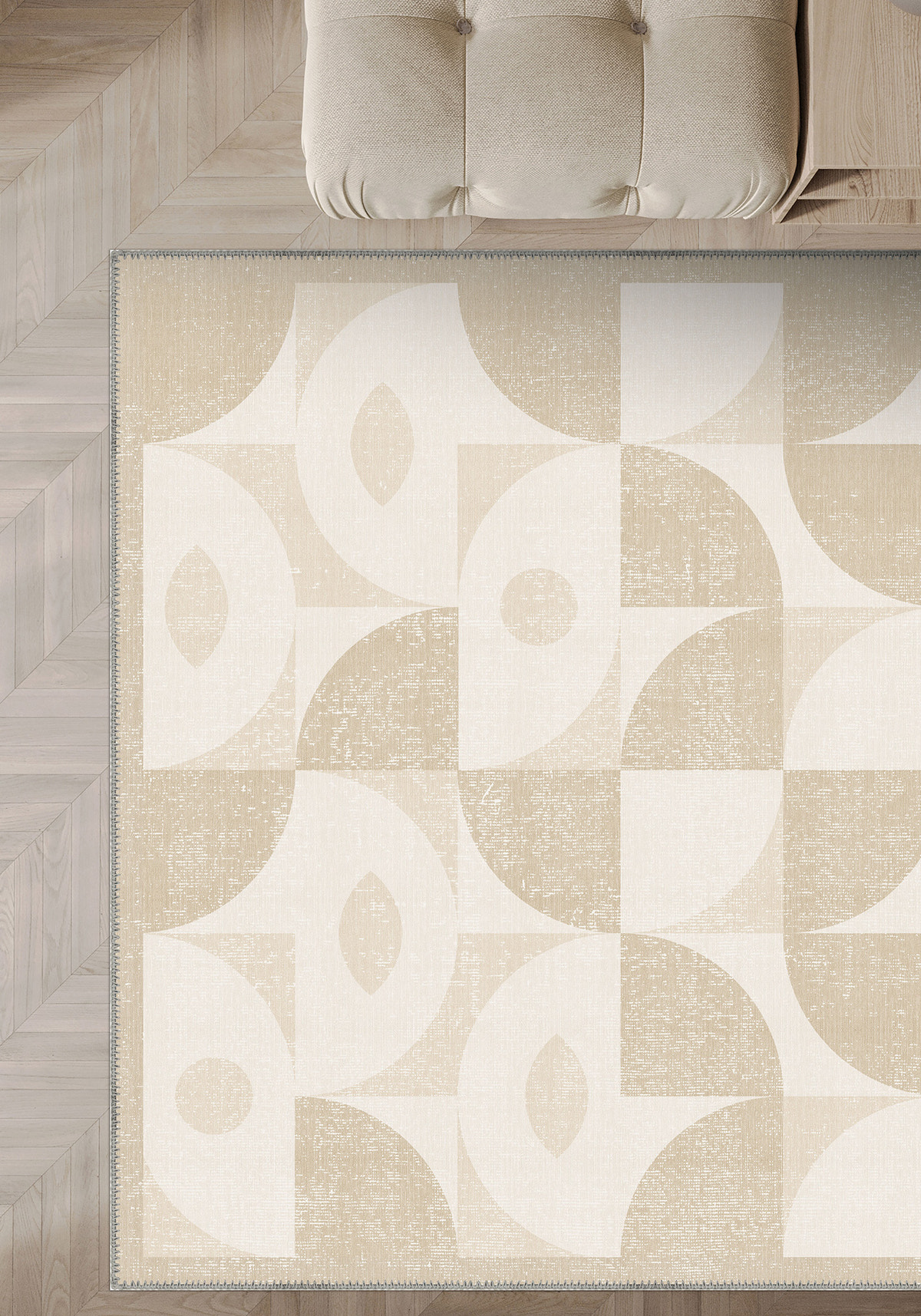 Ondara Cream Geometric Washable Rug