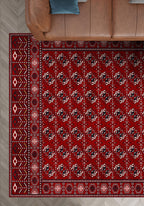 Red bokhara rug for living room.