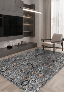 Grey vintage rug for living room.