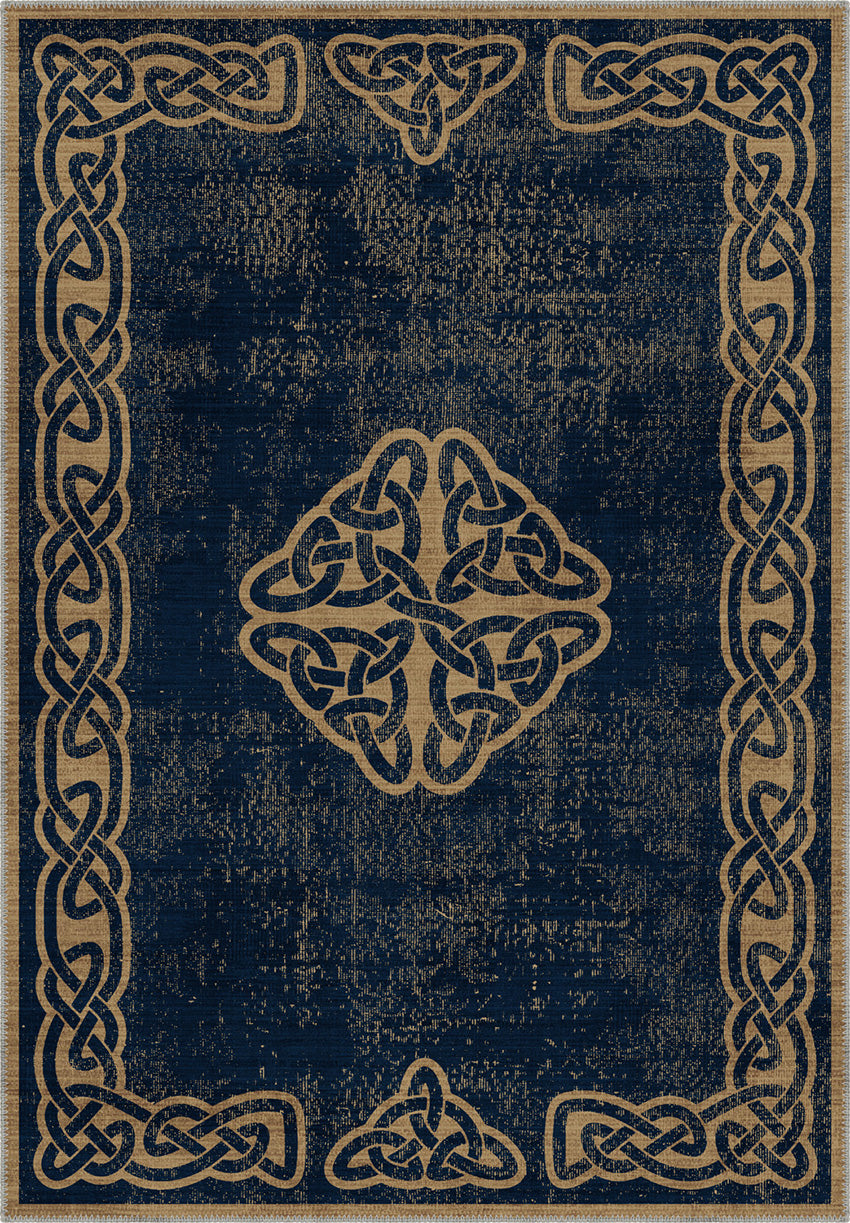 Sorin Dark Navy Celtic Rug | Rugette Washable Rug