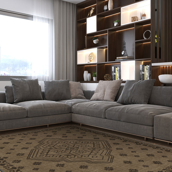 Rustic brown rug for living room.