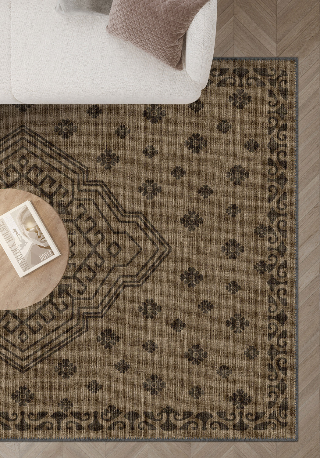 Hessian rug for living room.