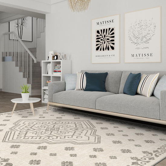 White scandi rug for living room.