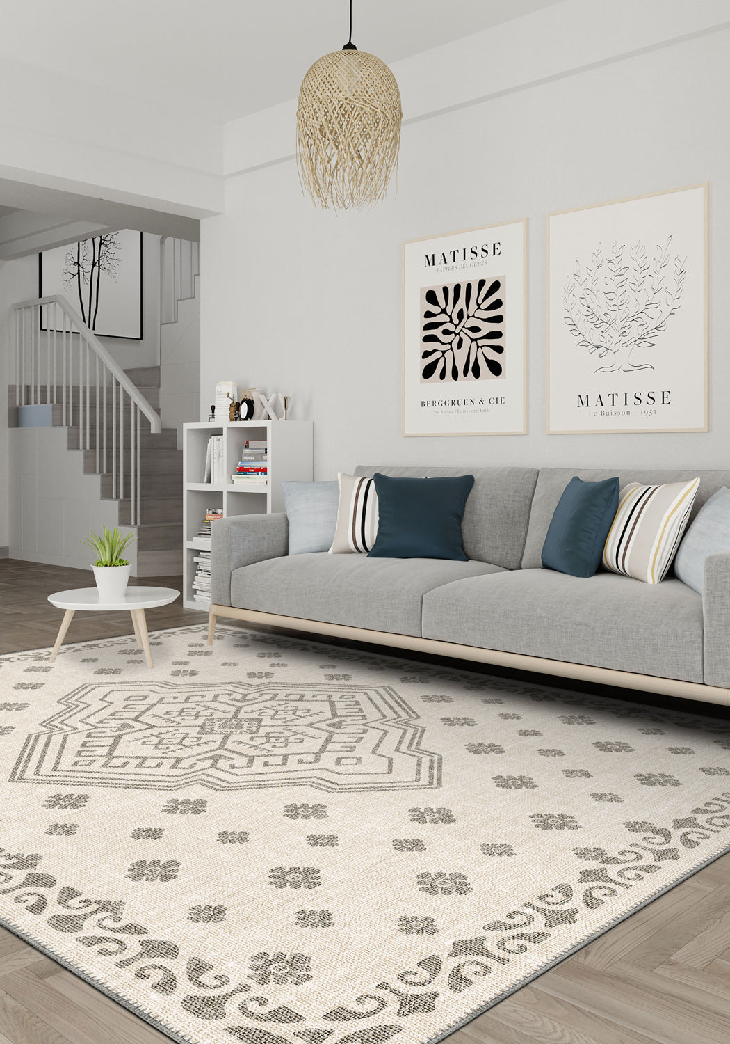 White scandi rug for living room.