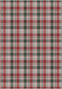Tartan rug with red, green, and white colors.