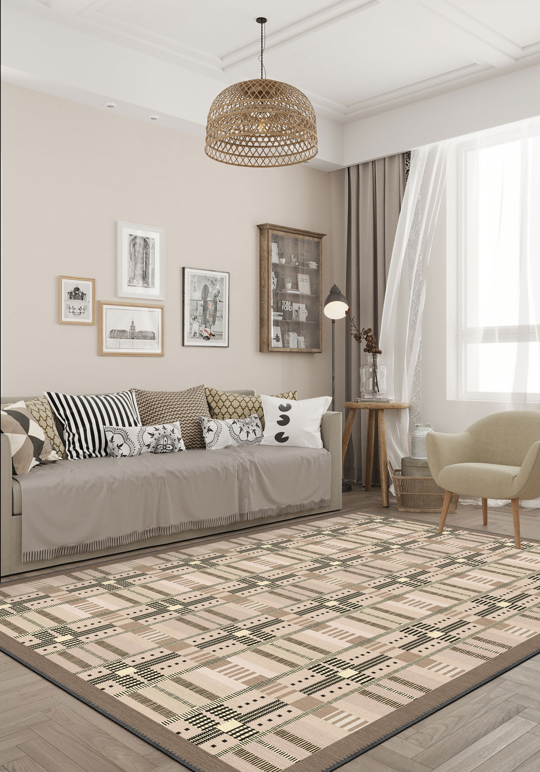 Tartan rug for a living room.