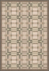 Geometric rug with beige tartan pattern.