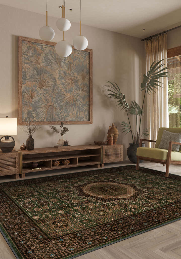 Yasmin Deep Green Mamluk Rug