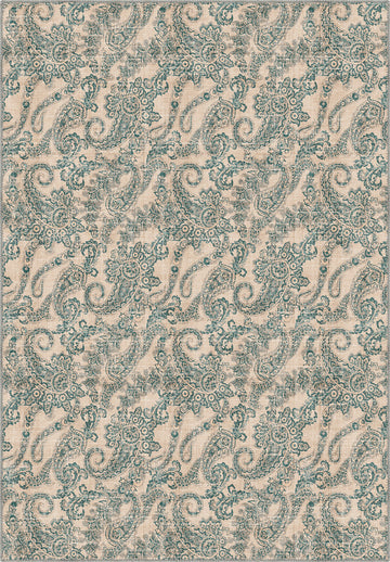 Cream teal paisley rug for living room.