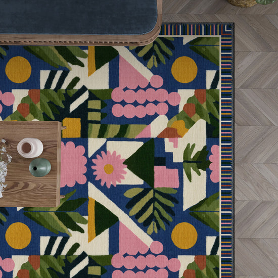 Midcentury bauhaus rug with geometric patterns.