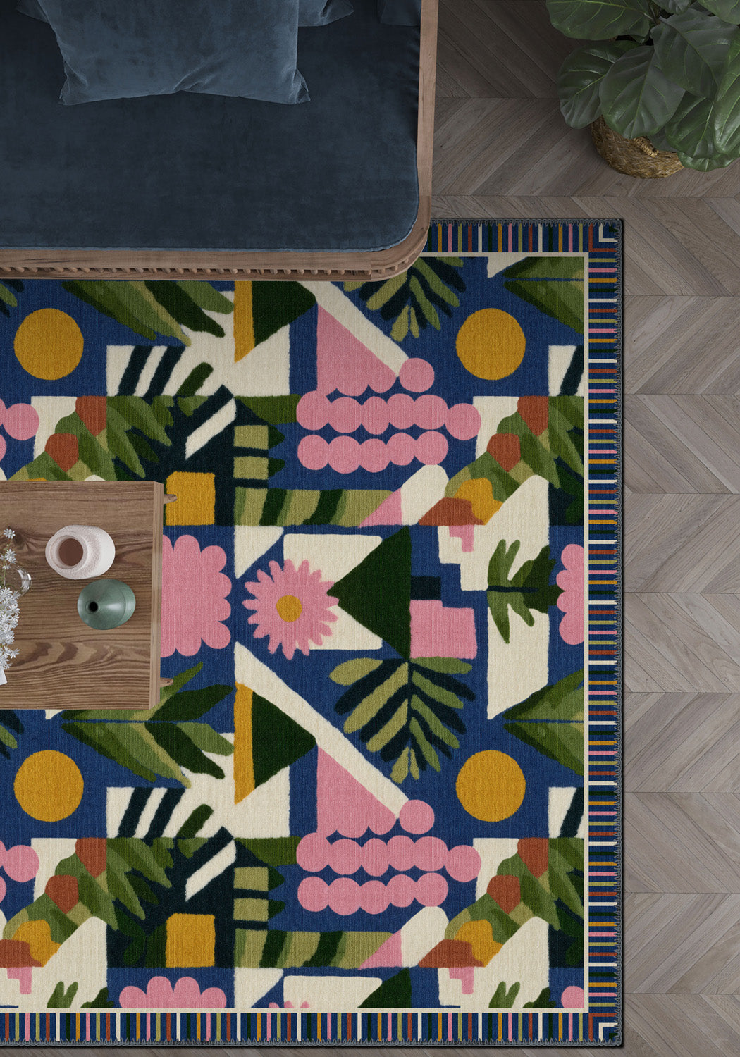 Midcentury bauhaus rug with geometric patterns.