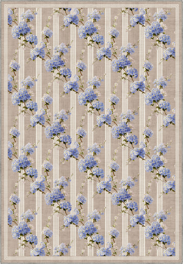 Romantic floral rug with hydrangeas.