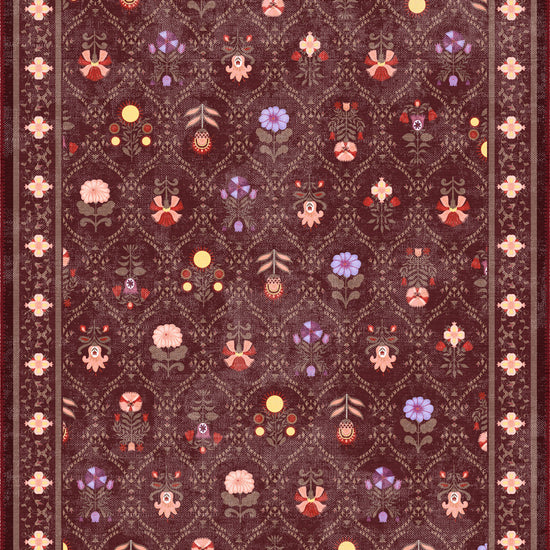 Burgundy Floral rug for living room.