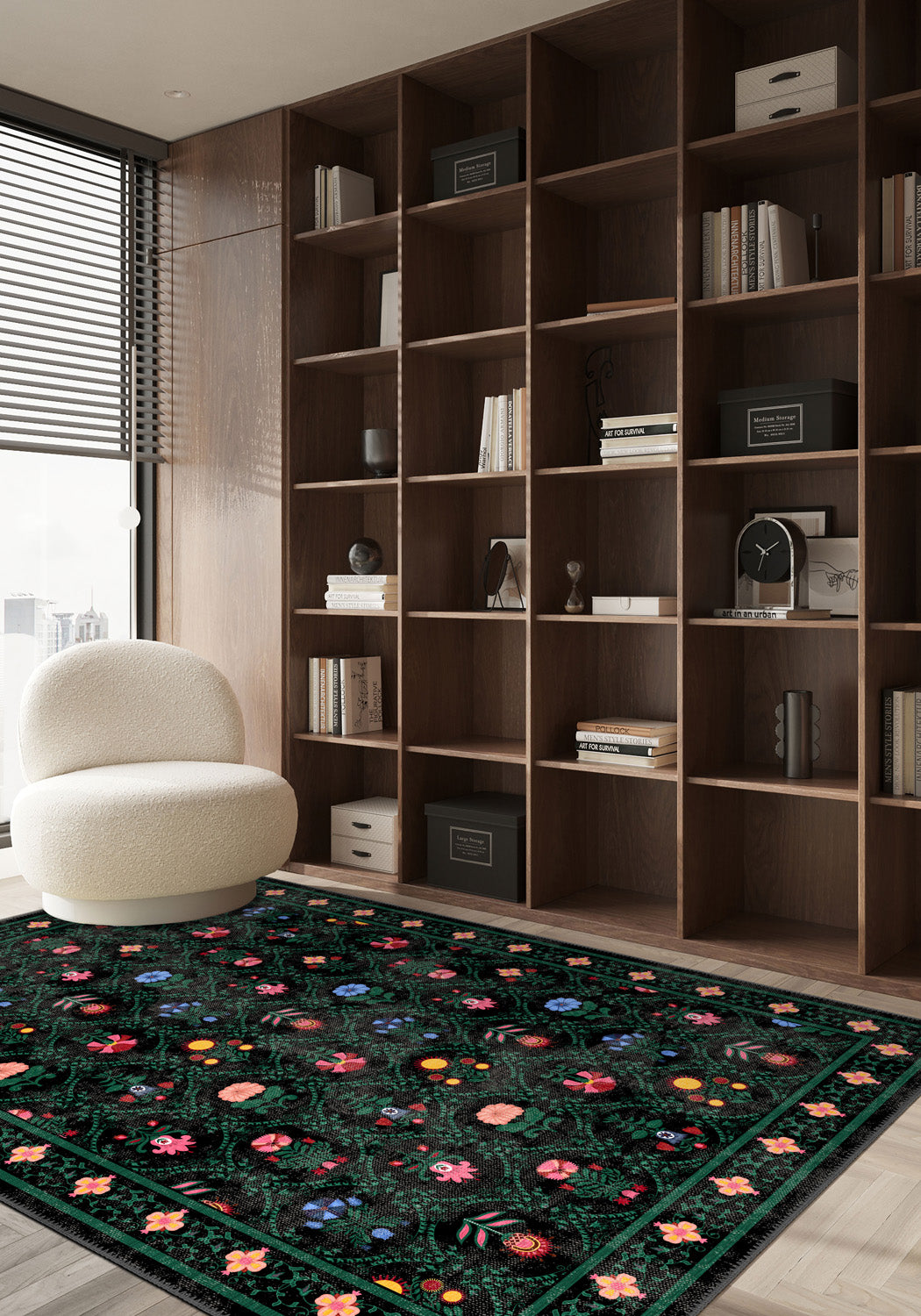 Floral kilim rug for living room.