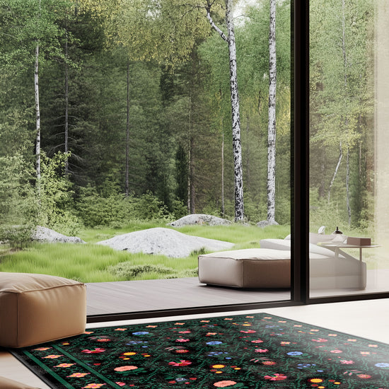 Botanical kilim rug for living room.
