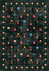 Kilim rug with floral patterns on a dark green and black background