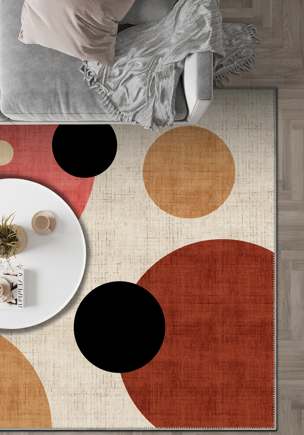 Geometric colorful rug for living room.