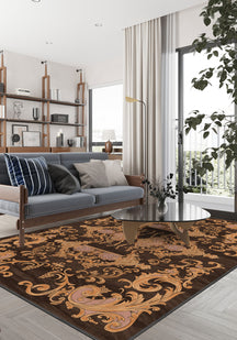 Ornamental brown rug for living room.