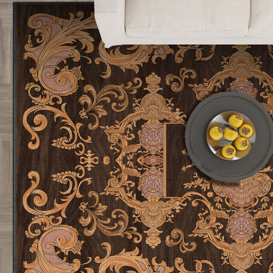 Brown baroque rug for living room.