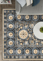 Blue bohemian rug for living room.