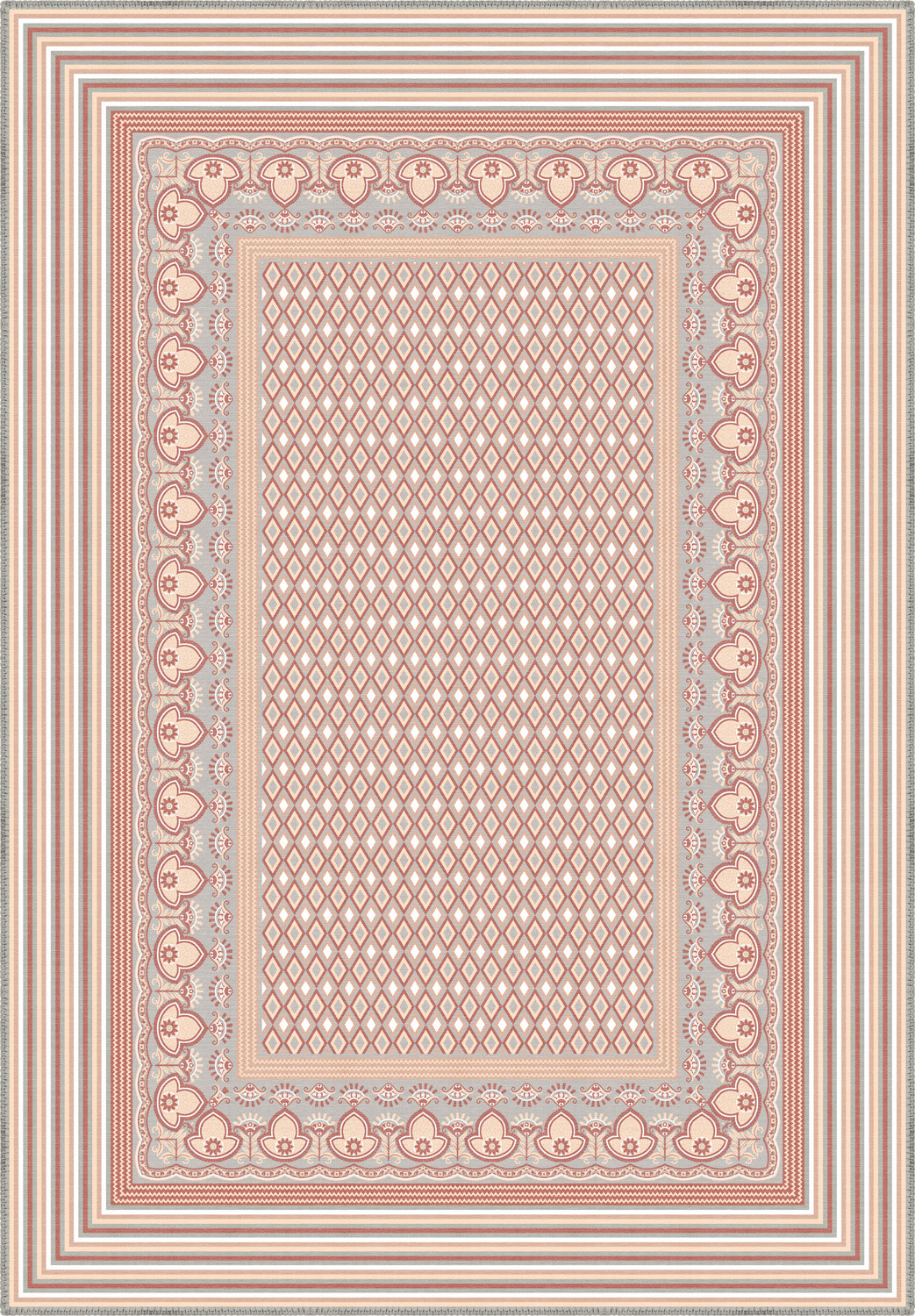 Geometric pink rug for nursery.