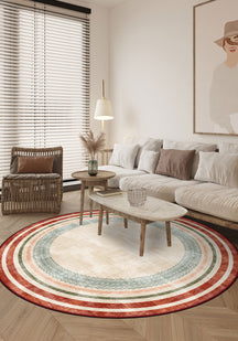 Cream round rug for living room.