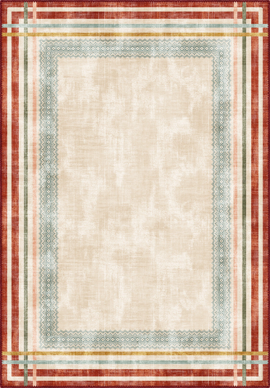 Colorful cream rug for living room.