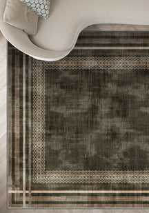 Distressed brown rug for living room.