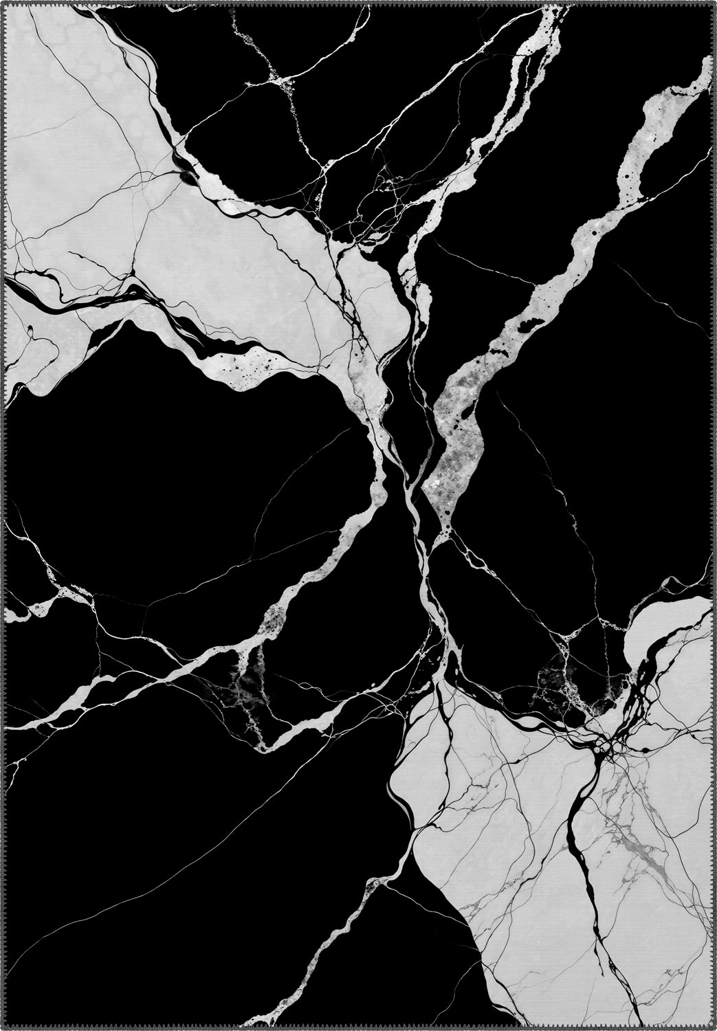 Black and white marble patterned rug for living room.