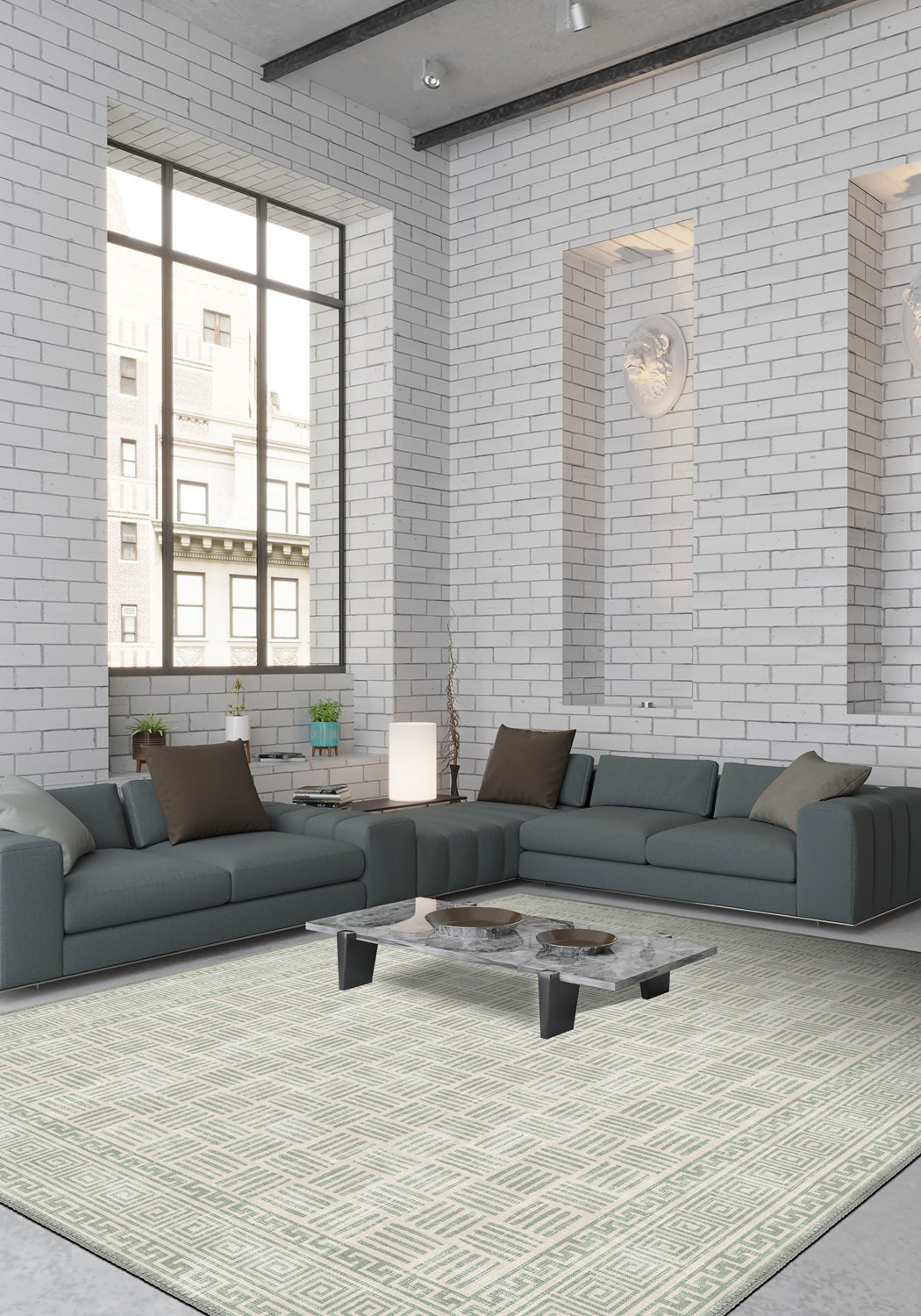 Vincent Geometric Soft Green Rug