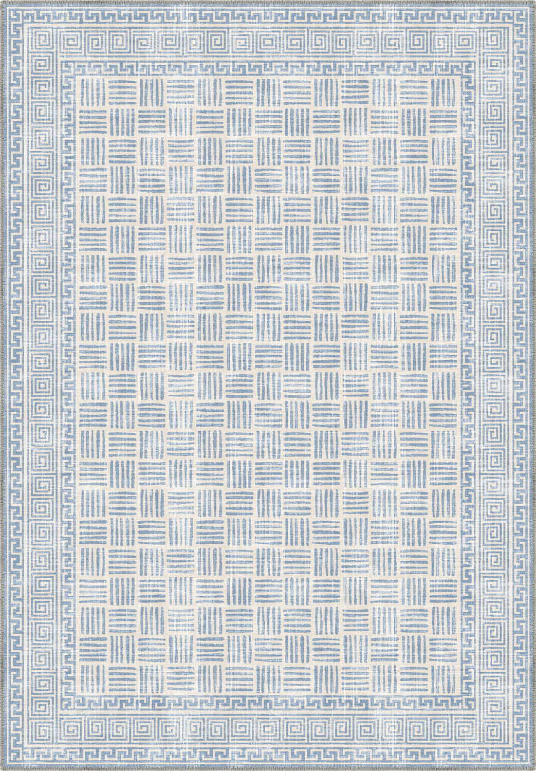 Geometric light blue rug for living room.