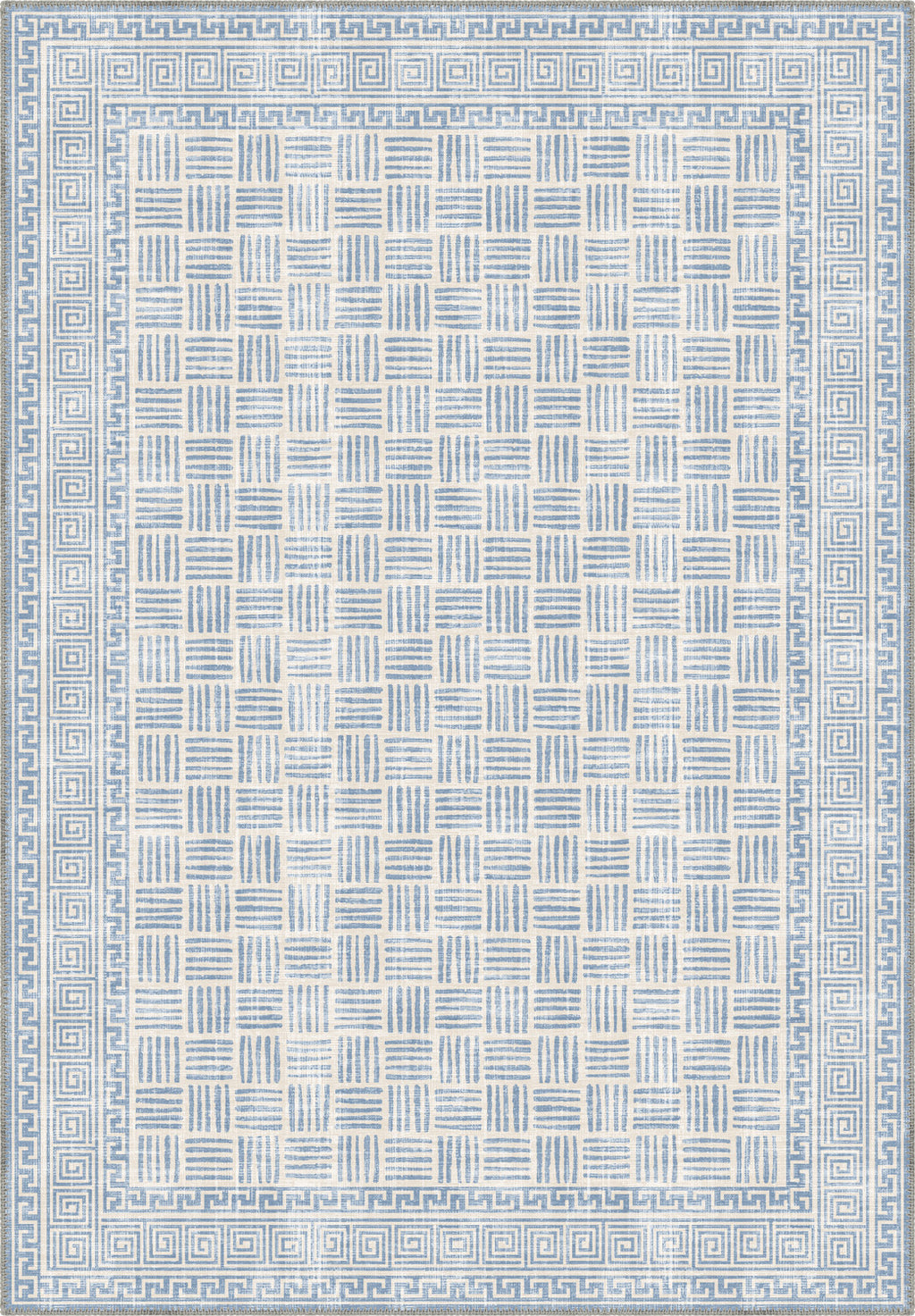 Geometric light blue rug for living room.
