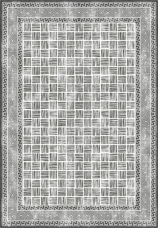 Black and white geometric rug.