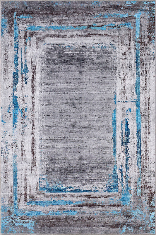 Olivia Grey Blue Bordered Rug