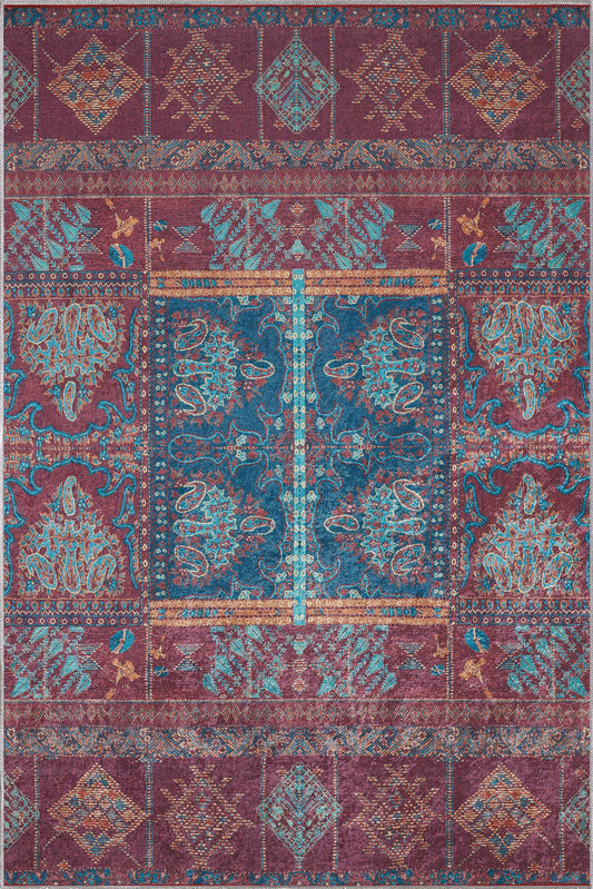 Andrew Burgundy Vintage Washable Rug